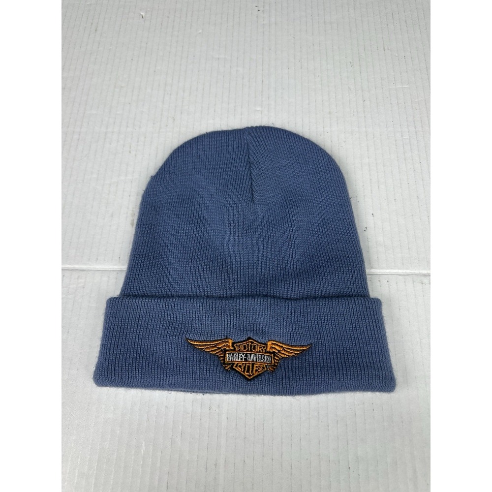 Harley Davidson Logo Knit Beanie Hat Blue One Size - Picture 5 of 5
